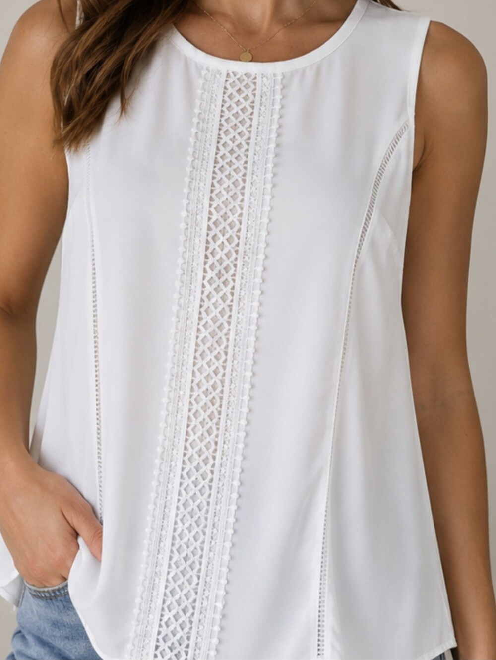 White Lace-Panel Sleeveless Camisole - Women